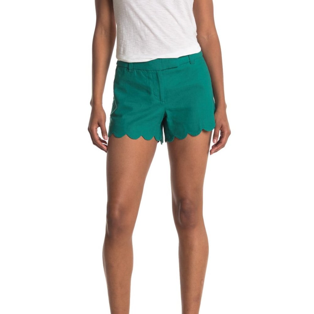 J. Crew Factory Green Scallop Linen Shorts Size 2